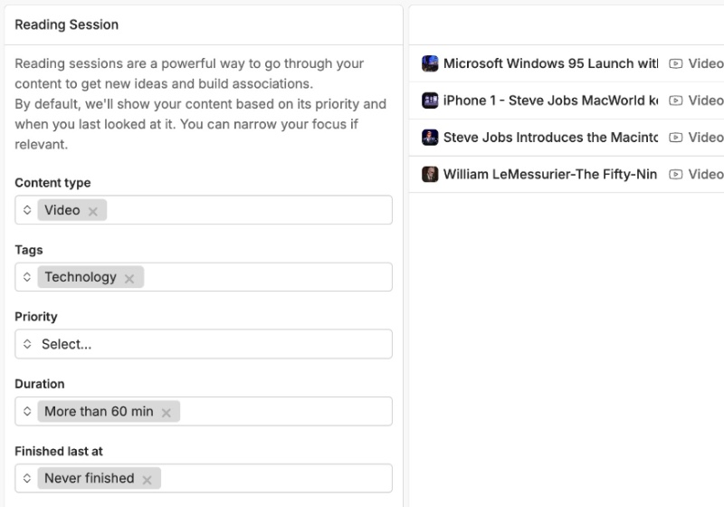 Interleave interface showing a reading list with filters